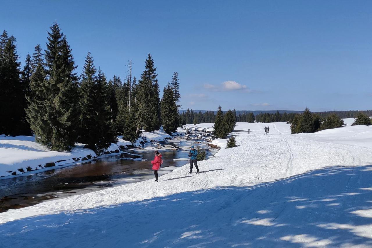 Enjoyharrachov - Atraktivni Slunne Studio Certovka V Centru Harrachova S Garazovym Parkovanim, Wifi-Wlan, Sat, Herni Konzoli, Netflix Zdarma A Nejkrasnejsim Vyhledem Na Certovu Horu S Arealem Skokanskych Mustku A Sjezdovku المظهر الخارجي الصورة